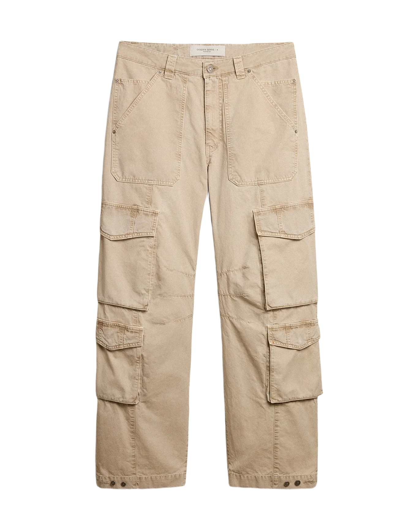 Men | Khaki Colored Cotton Cargo Pants | Trench Coat - Image 11