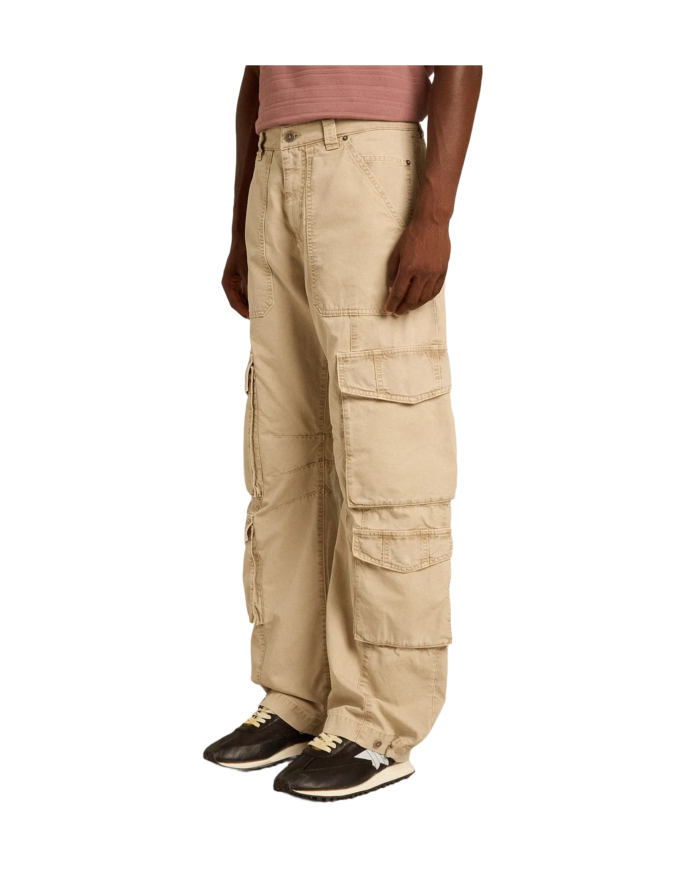 Men | Khaki Colored Cotton Cargo Pants | Trench Coat - Image 8