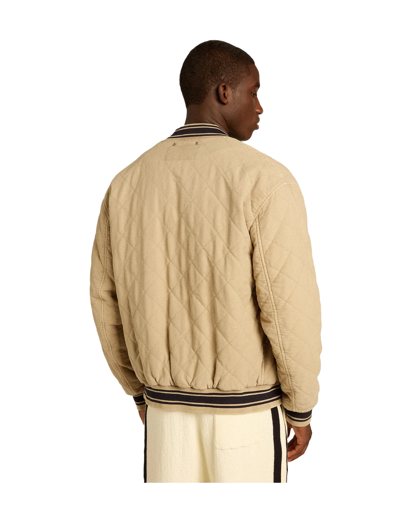 Men | Khaki Colored Quilted Cotton Bomber Jacket | Trench Coat - Image 10