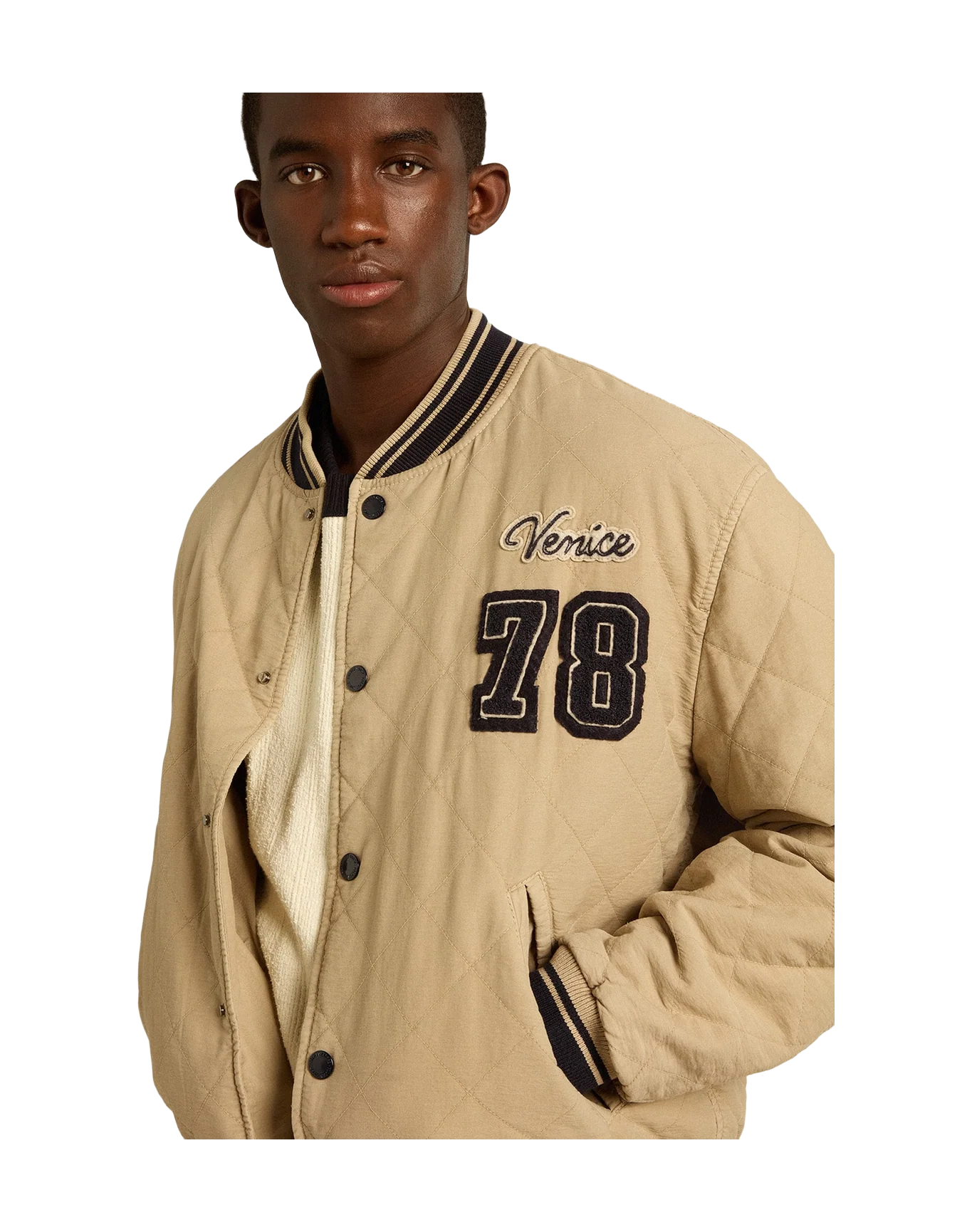 Men | Khaki Colored Quilted Cotton Bomber Jacket | Trench Coat - Image 2
