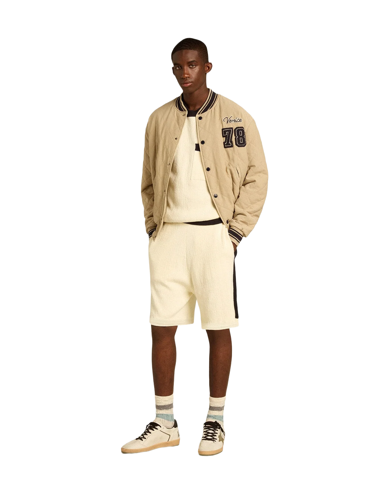 Men | Khaki Colored Quilted Cotton Bomber Jacket | Trench Coat - Image 3