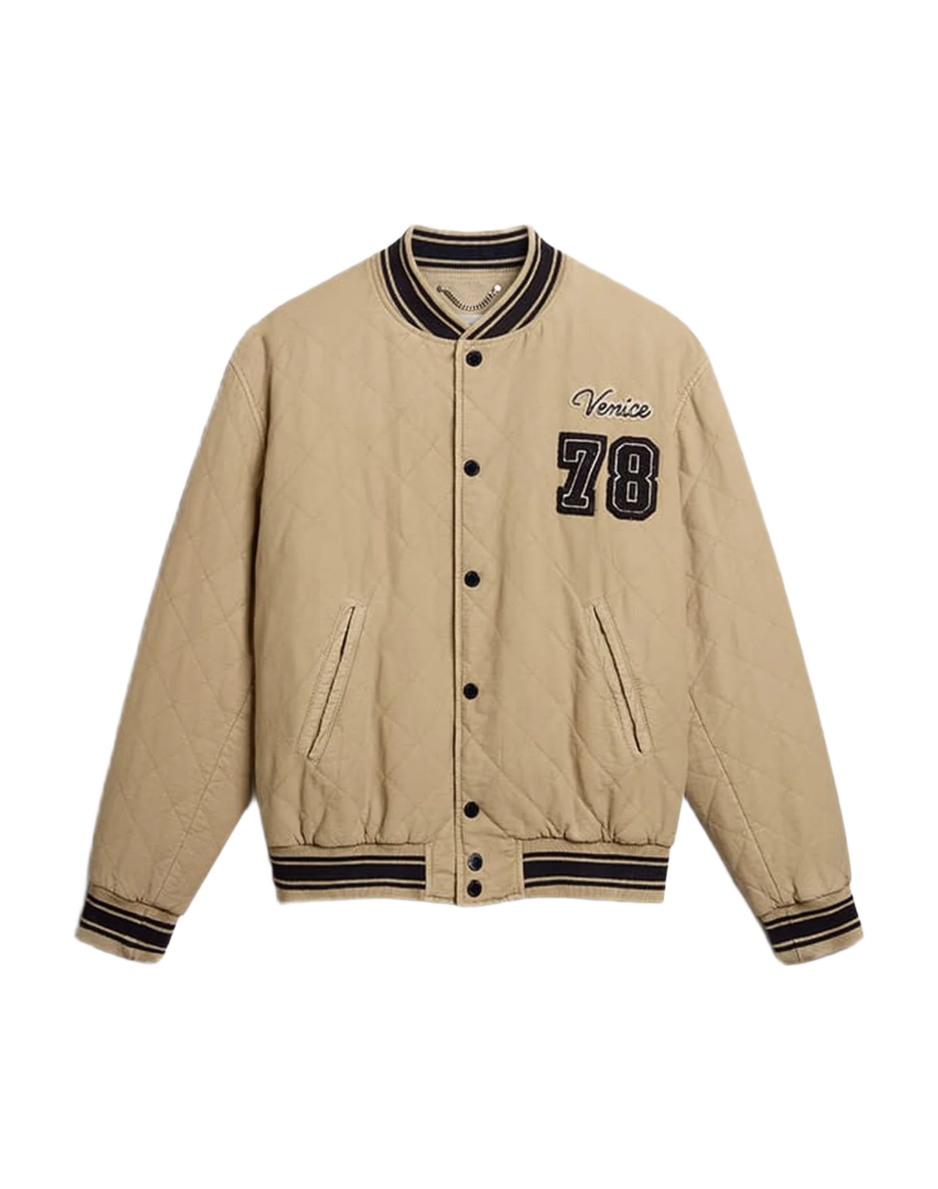 Men | Khaki Colored Quilted Cotton Bomber Jacket | Trench Coat - Image 5