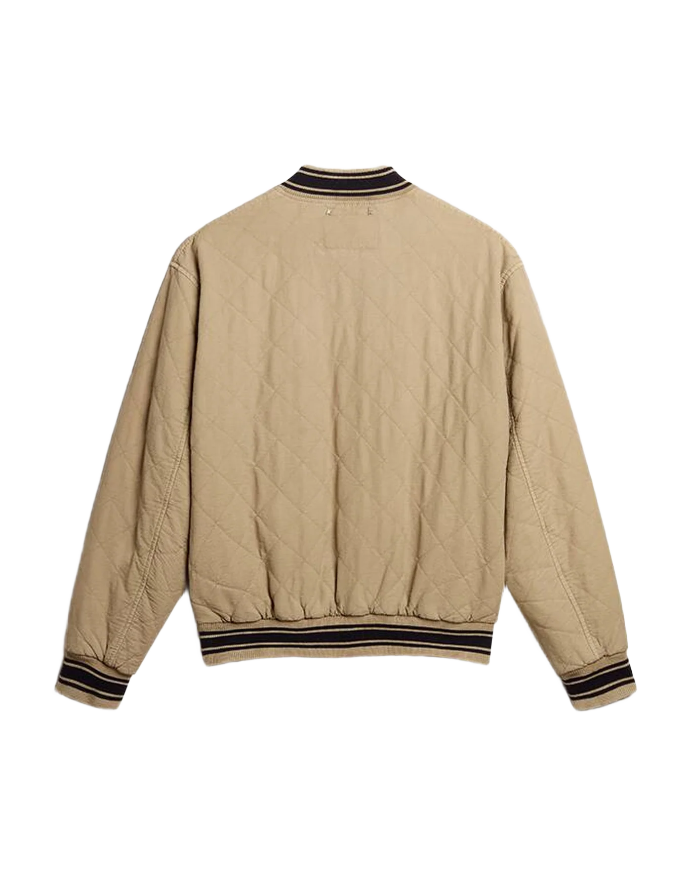 Men | Khaki Colored Quilted Cotton Bomber Jacket | Trench Coat - Image 6