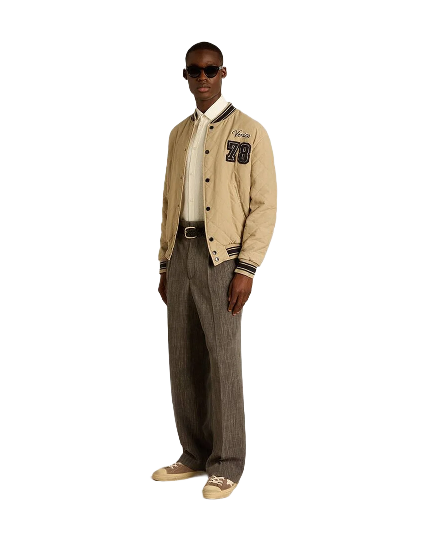 Men | Khaki Colored Quilted Cotton Bomber Jacket | Trench Coat - Image 7