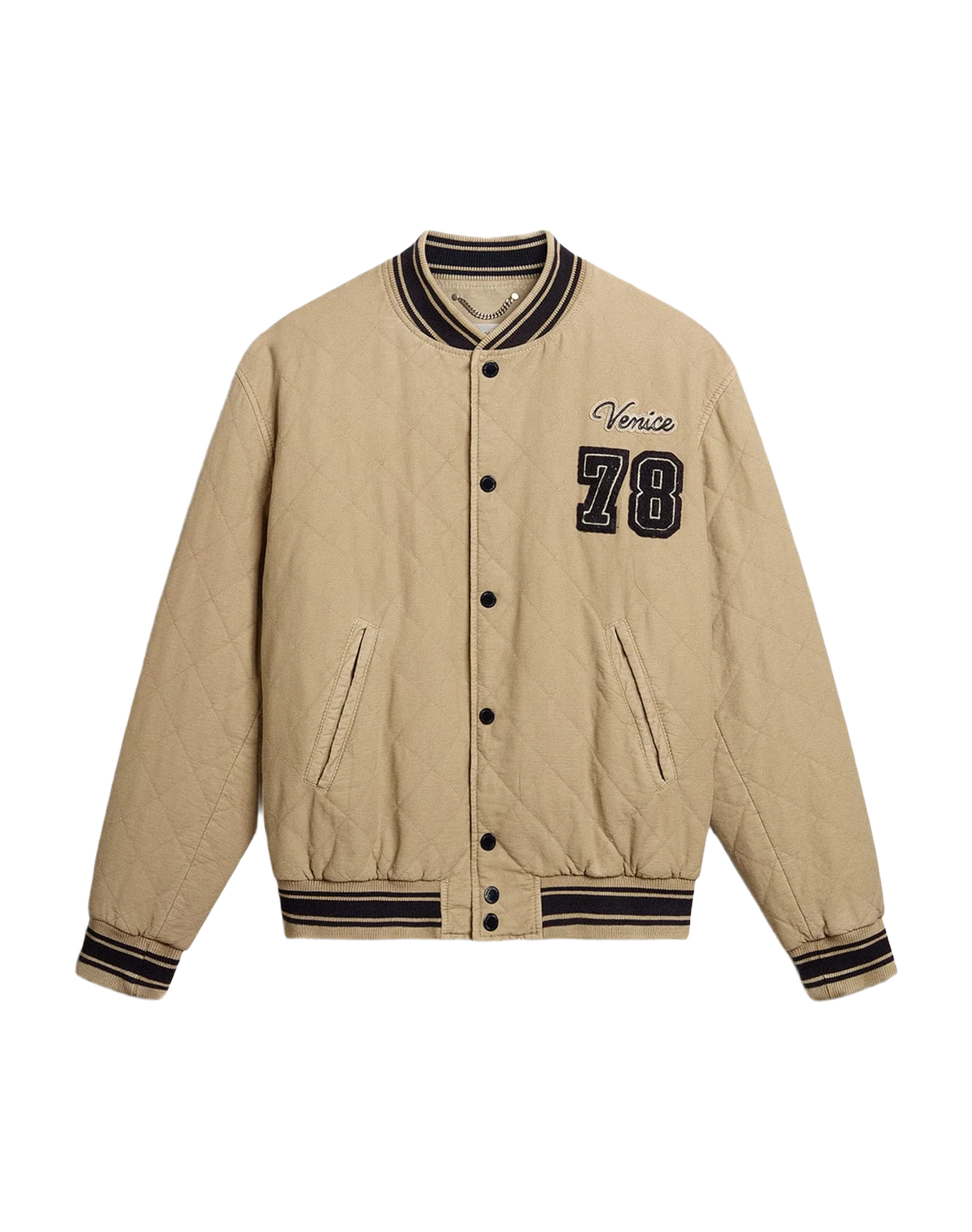 Men | Khaki Colored Quilted Cotton Bomber Jacket | Trench Coat - Image 9