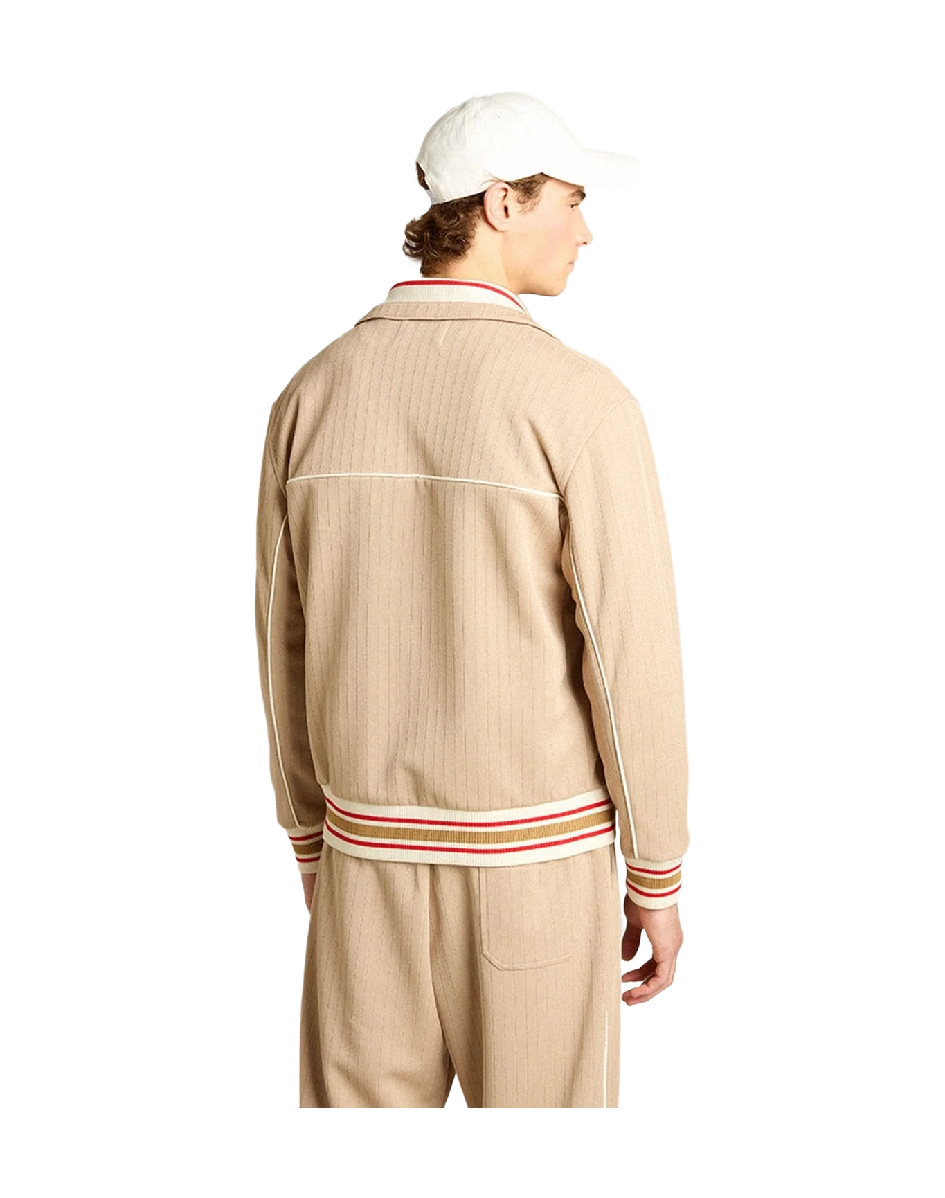 Men | Light Beige Zipped Sweatshirt With White Logo | Pale Khaki x Papyrus - Image 6