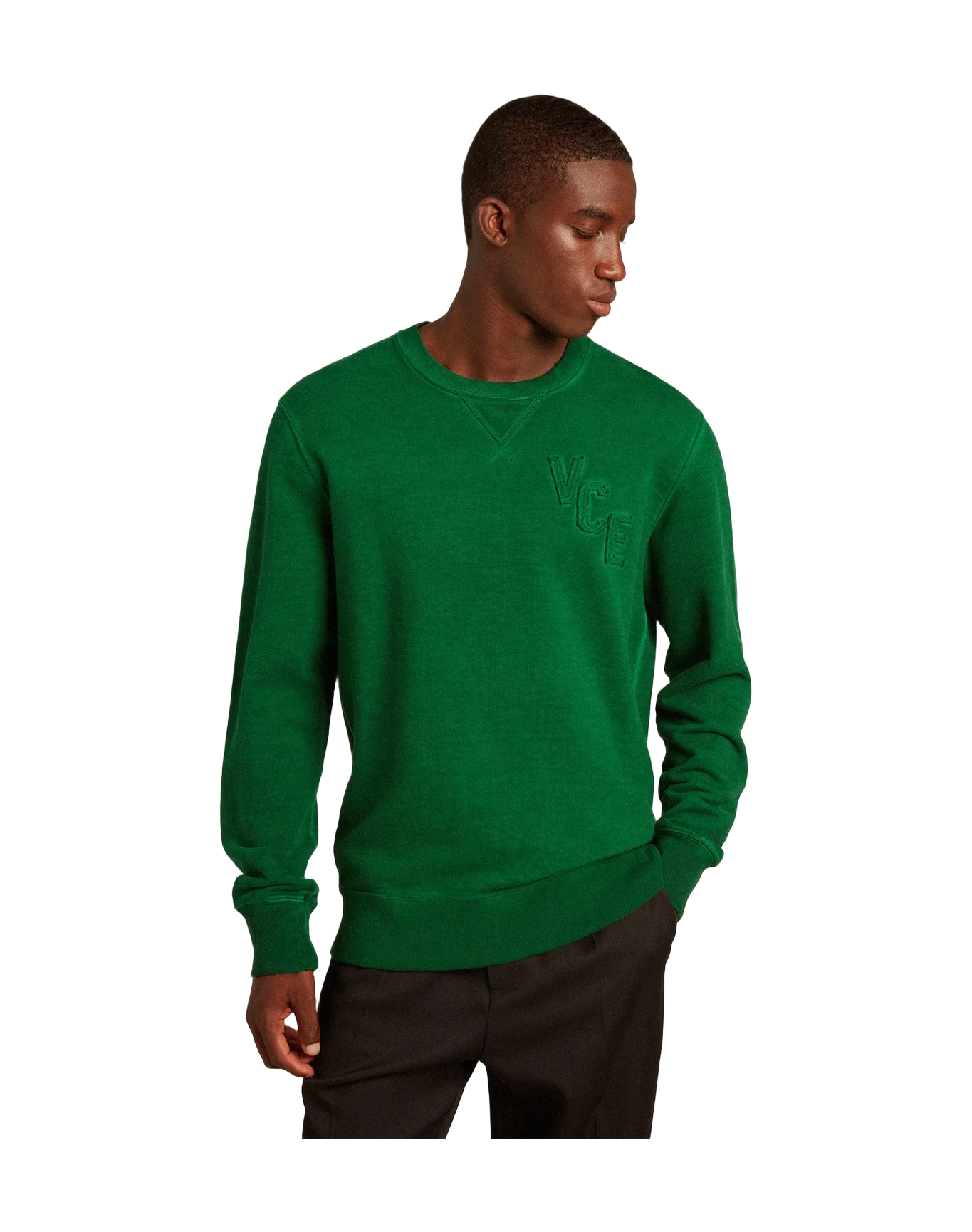 Men | Round Neck Sweatshirt In Cotton Fleece | Green Jacket - Image 11