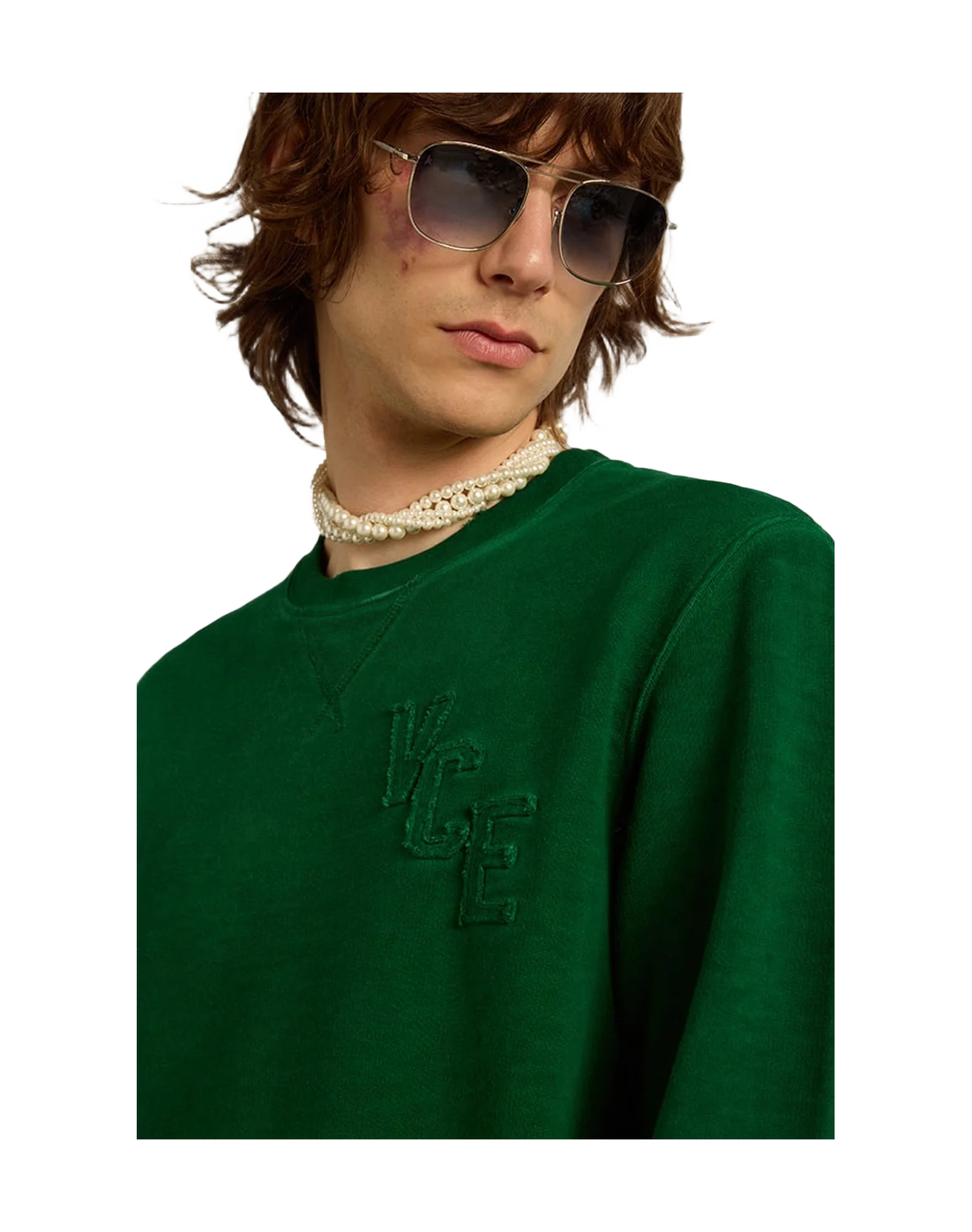 Men | Round Neck Sweatshirt In Cotton Fleece | Green Jacket - Image 6