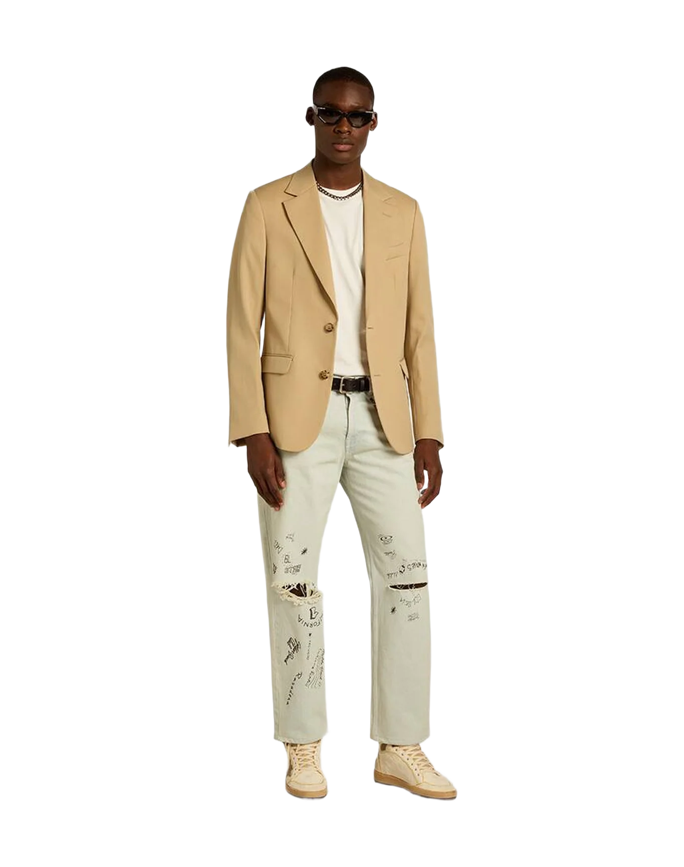 Men | Single Breasted Blazer In With Horn Buttons | Sand - Image 10