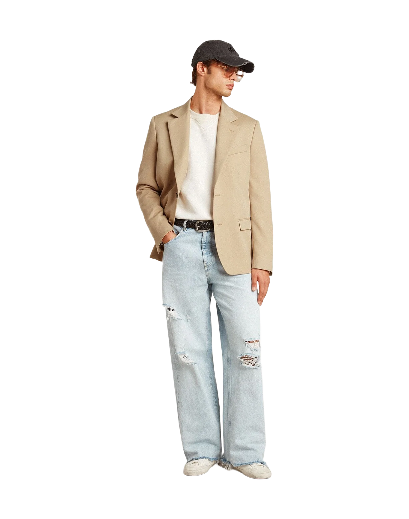 Men | Single Breasted Blazer In With Horn Buttons | Sand - Image 3
