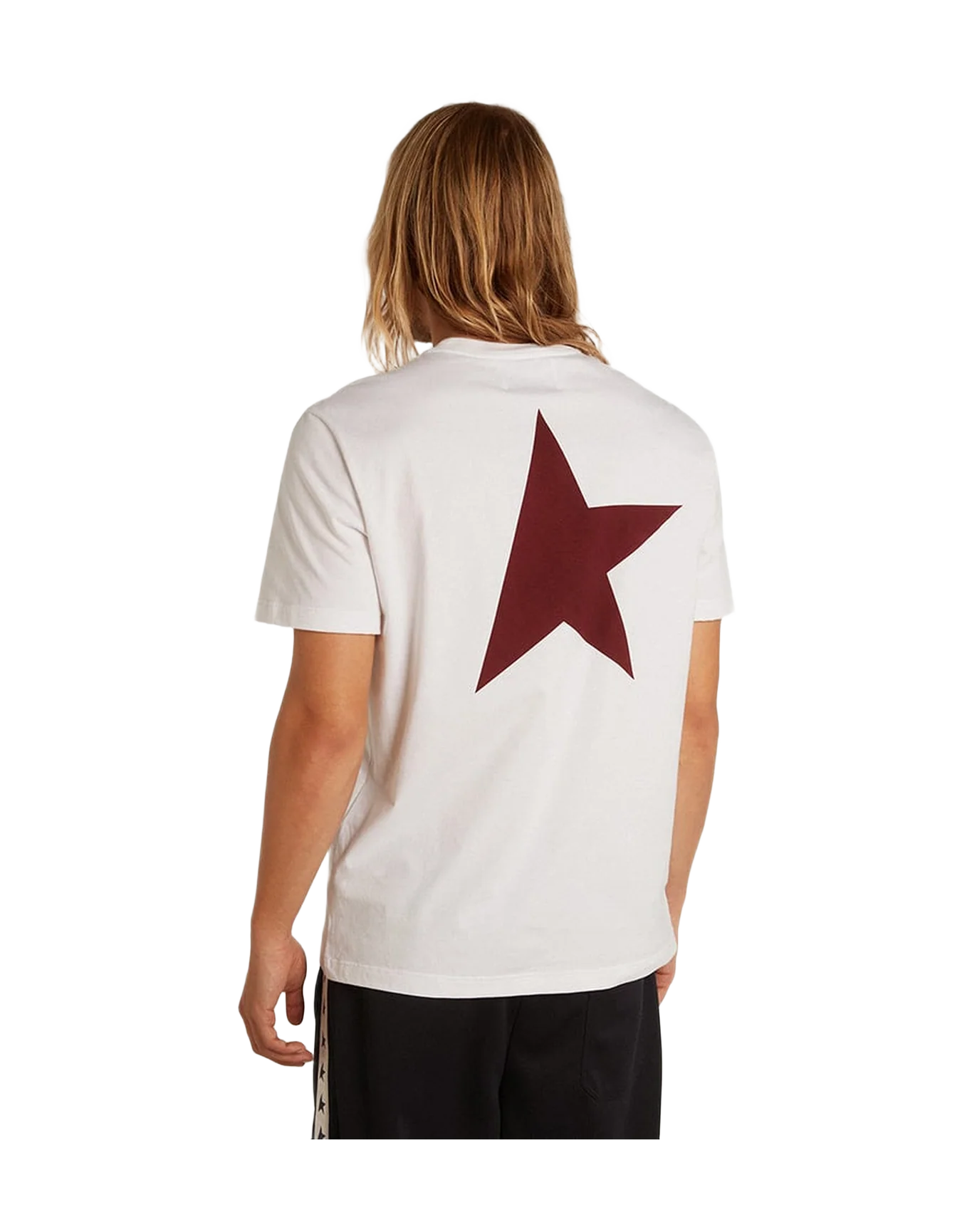 Men | T Shirt With Contrasting Burgundy Logo And Star | Optic White x Windsor Wine - Image 2