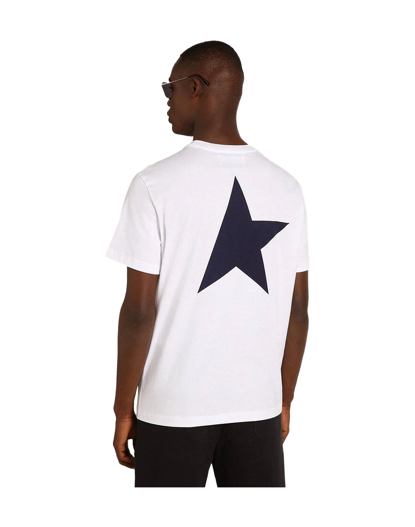 Men | T Shirt With Star On The Back | Optic White x Dark Blue - Image 10