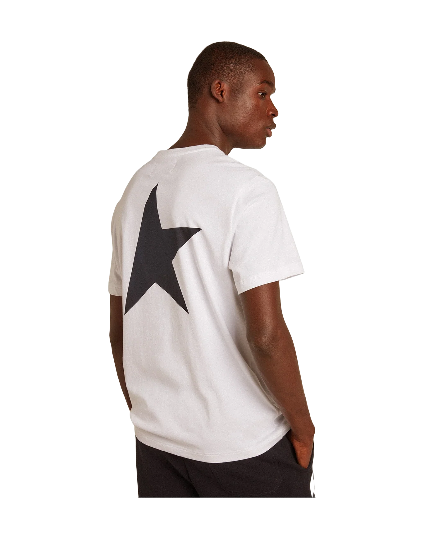 Men | T Shirt With Star On The Back | Optic White x Dark Blue - Image 2