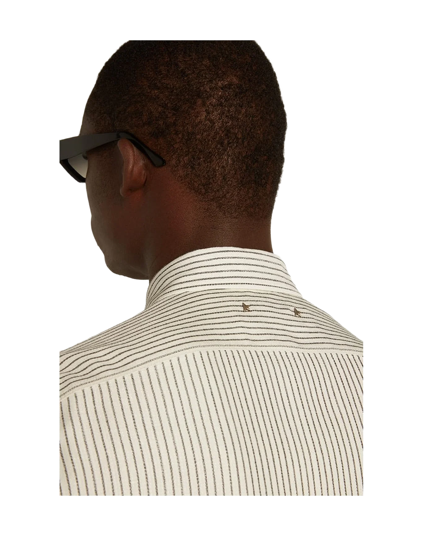 Men | White Viscose Shirt With Narrow Stripes | Artic Wolf x Black - Image 10