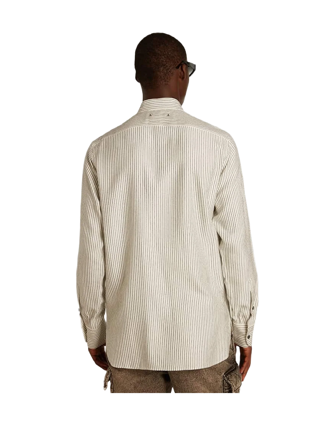Men | White Viscose Shirt With Narrow Stripes | Artic Wolf x Black - Image 11