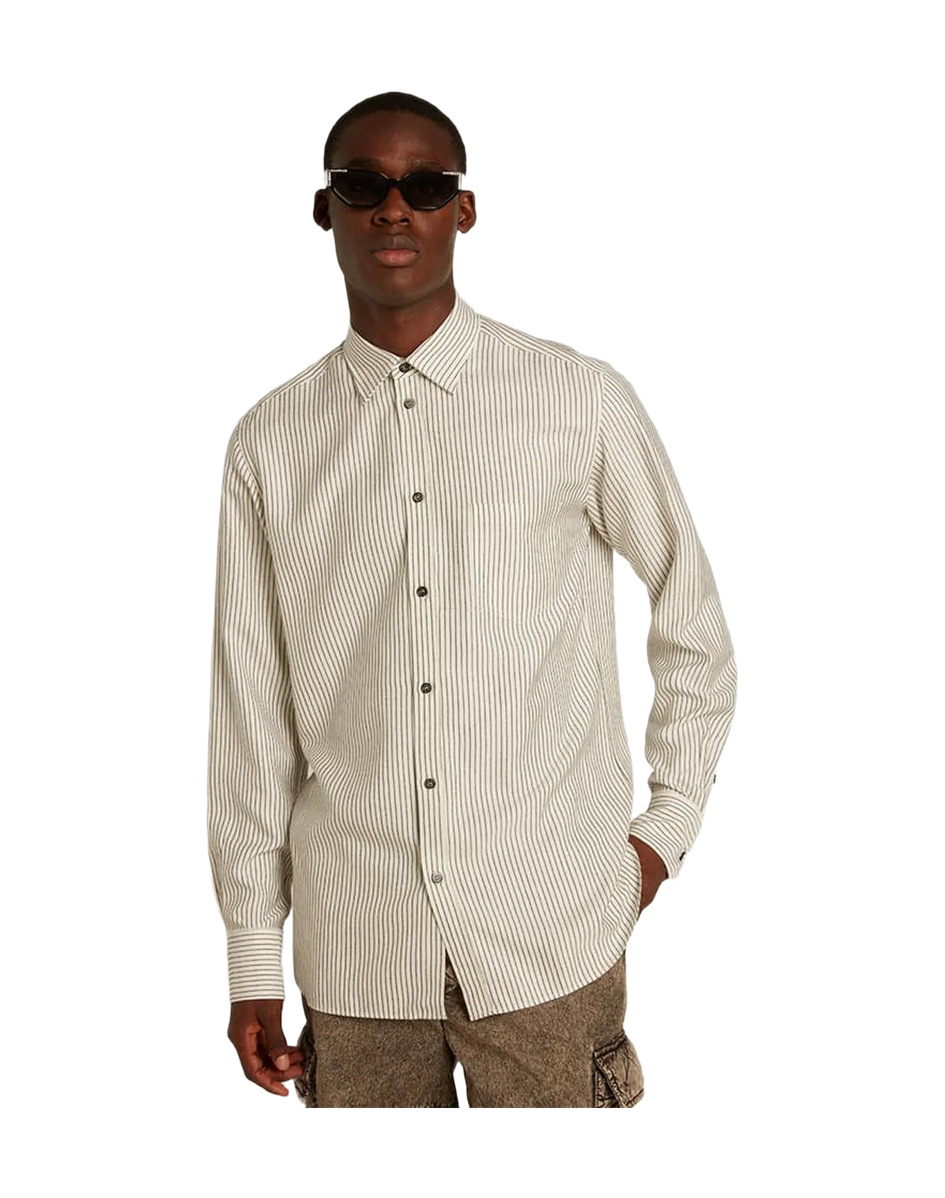 Men | White Viscose Shirt With Narrow Stripes | Artic Wolf x Black - Image 12