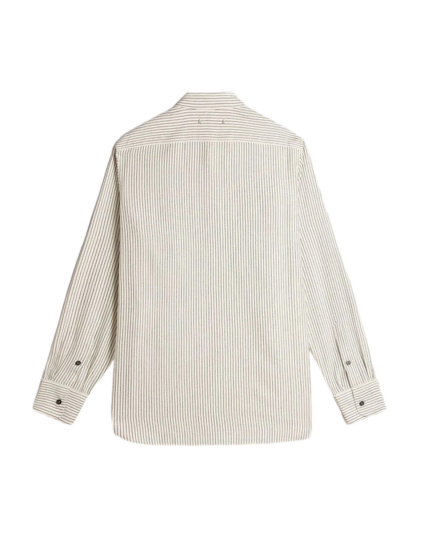 Men | White Viscose Shirt With Narrow Stripes | Artic Wolf x Black - Image 5