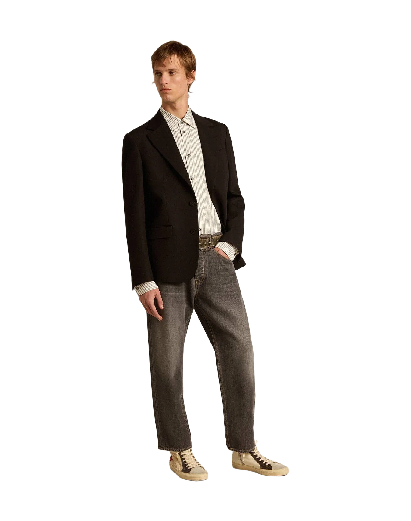 Men | White Viscose Shirt With Narrow Stripes | Artic Wolf x Black - Image 6