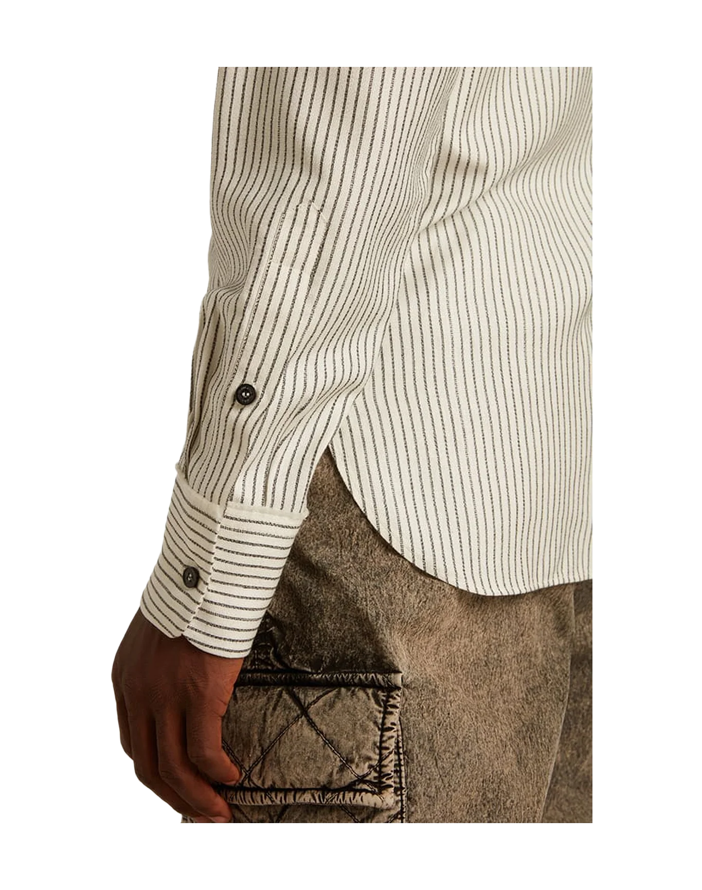 Men | White Viscose Shirt With Narrow Stripes | Artic Wolf x Black - Image 8