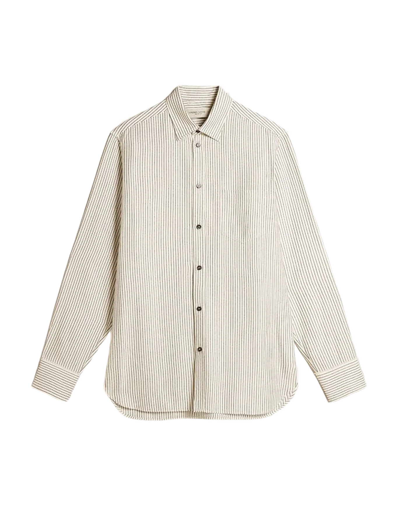 Men | White Viscose Shirt With Narrow Stripes | Artic Wolf x Black - Image 9