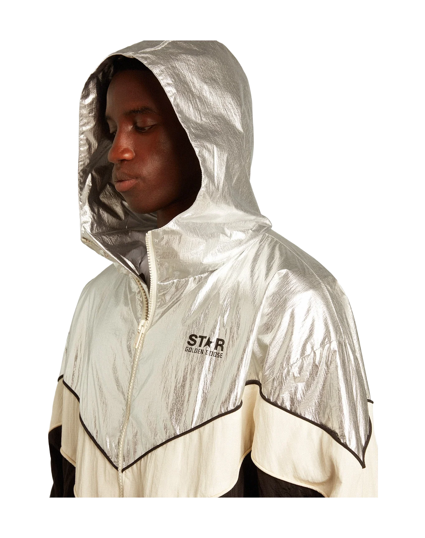 Men | Windcheater In And Technical Fabric | Silver x Dark Papyrus x Black - Image 4