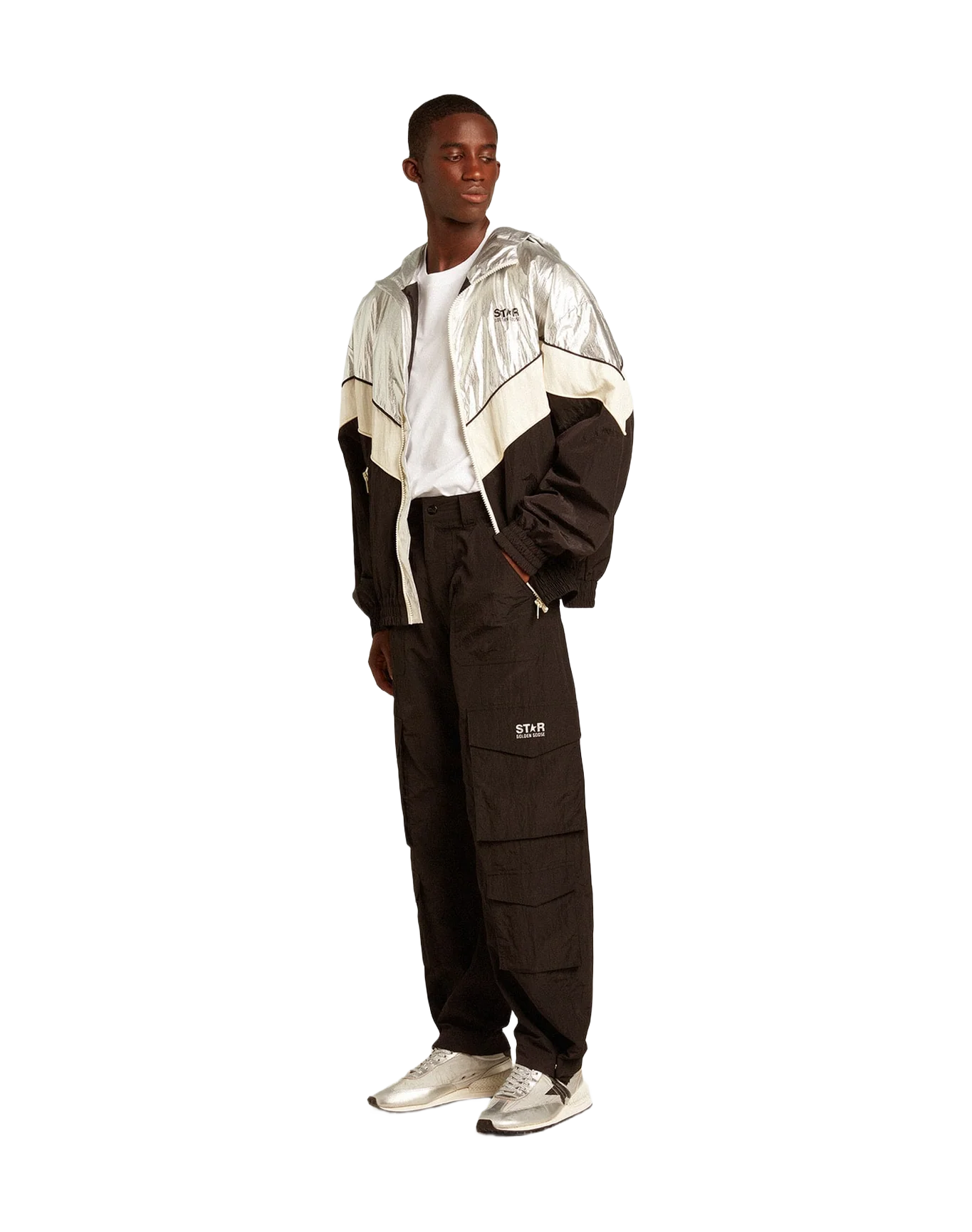 Men | Windcheater In And Technical Fabric | Silver x Dark Papyrus x Black - Image 5