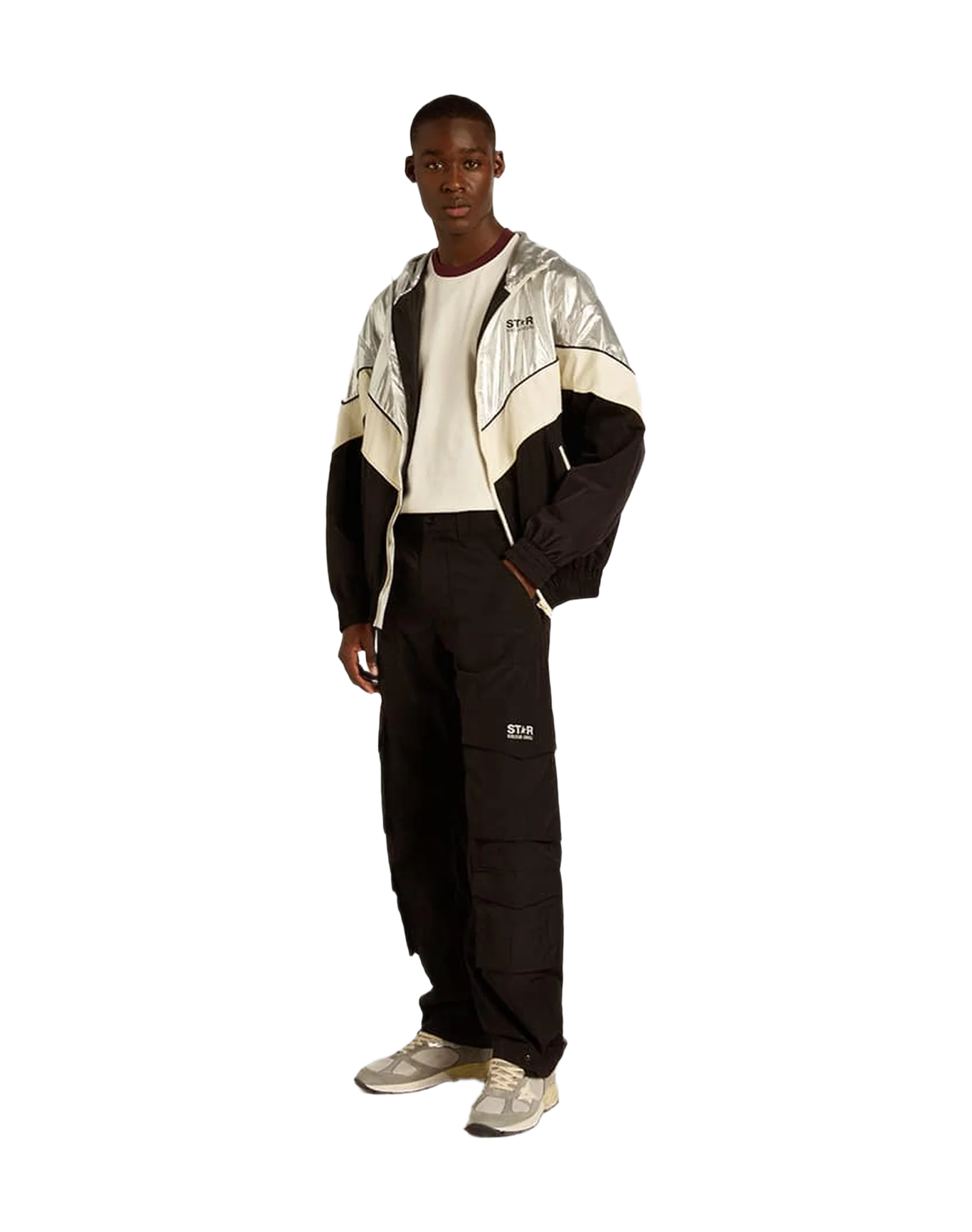 Men | Windcheater In And Technical Fabric | Silver x Dark Papyrus x Black - Image 7