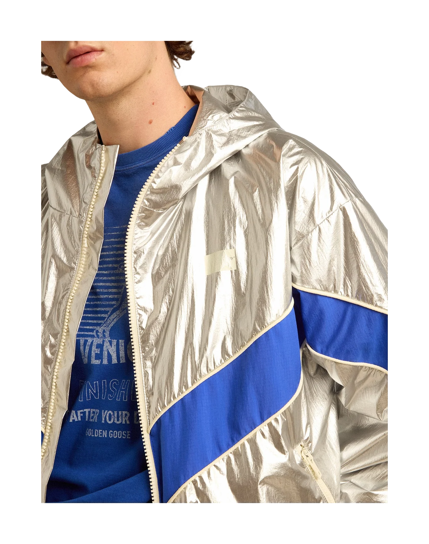 Men | Windcheater In Technical Fabric | Silver x Marathon Blue - Image 3