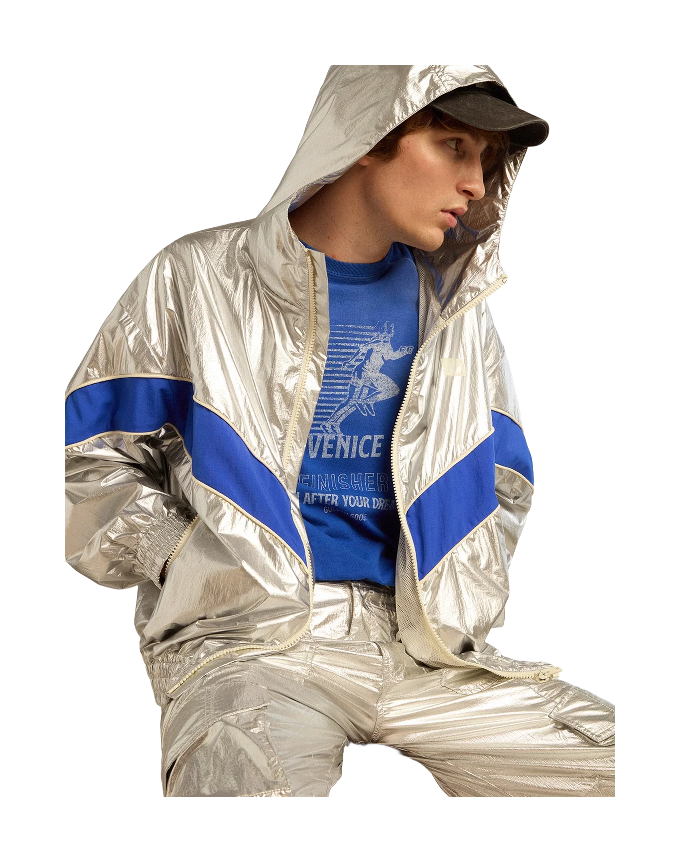 Men | Windcheater In Technical Fabric | Silver x Marathon Blue - Image 8