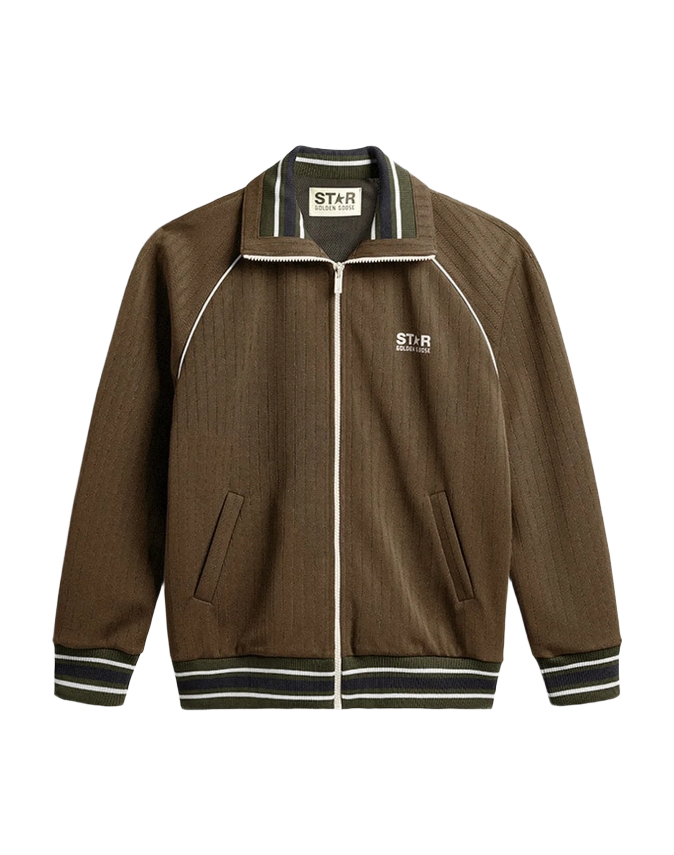 Men | Zipped Sweatshirt With White Logo | Military Green x Papyrus