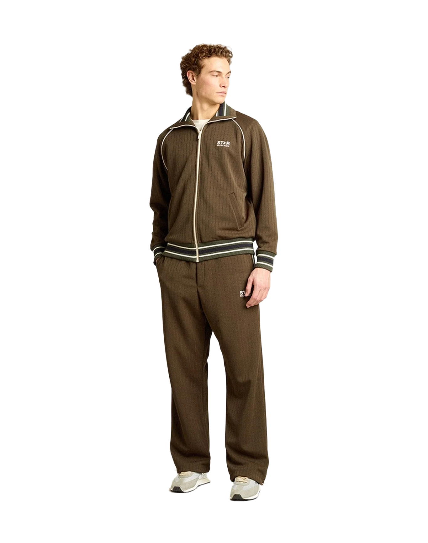 Men | Zipped Sweatshirt With White Logo | Military Green x Papyrus - Image 2