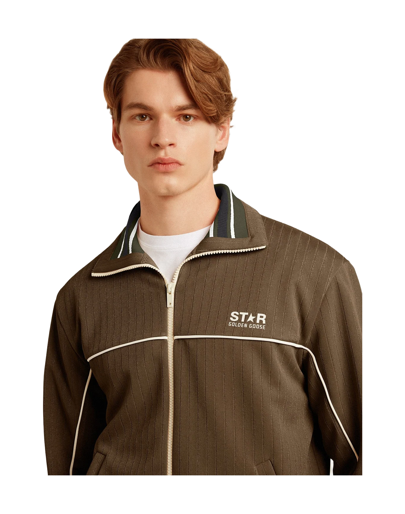 Men | Zipped Sweatshirt With White Logo | Military Green x Papyrus - Image 5