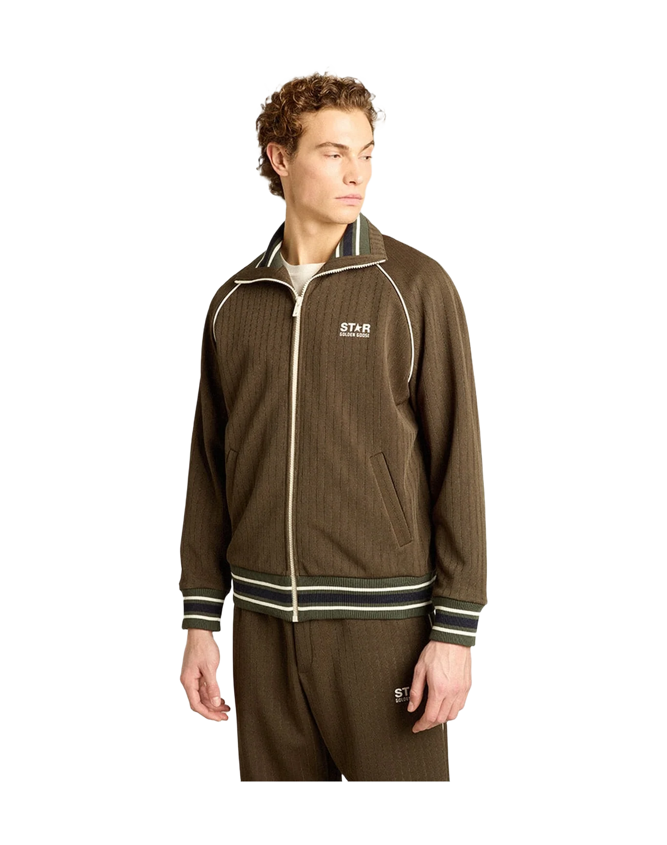 Men | Zipped Sweatshirt With White Logo | Military Green x Papyrus - Image 6