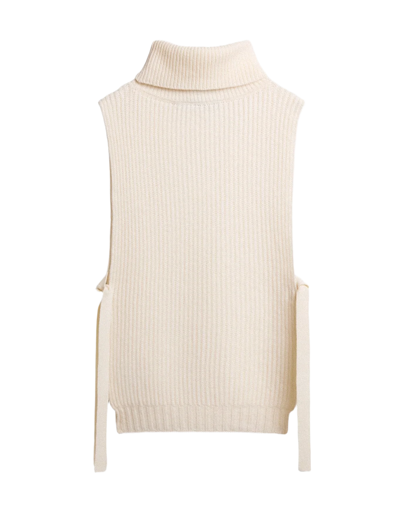 Unisex | High Neck Sleeveless Sweater In Ribbed Wool | Heritage White - Image 10
