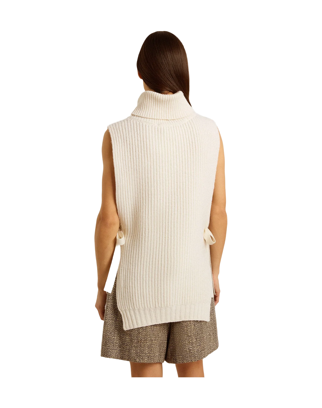 Unisex | High Neck Sleeveless Sweater In Ribbed Wool | Heritage White - Image 11