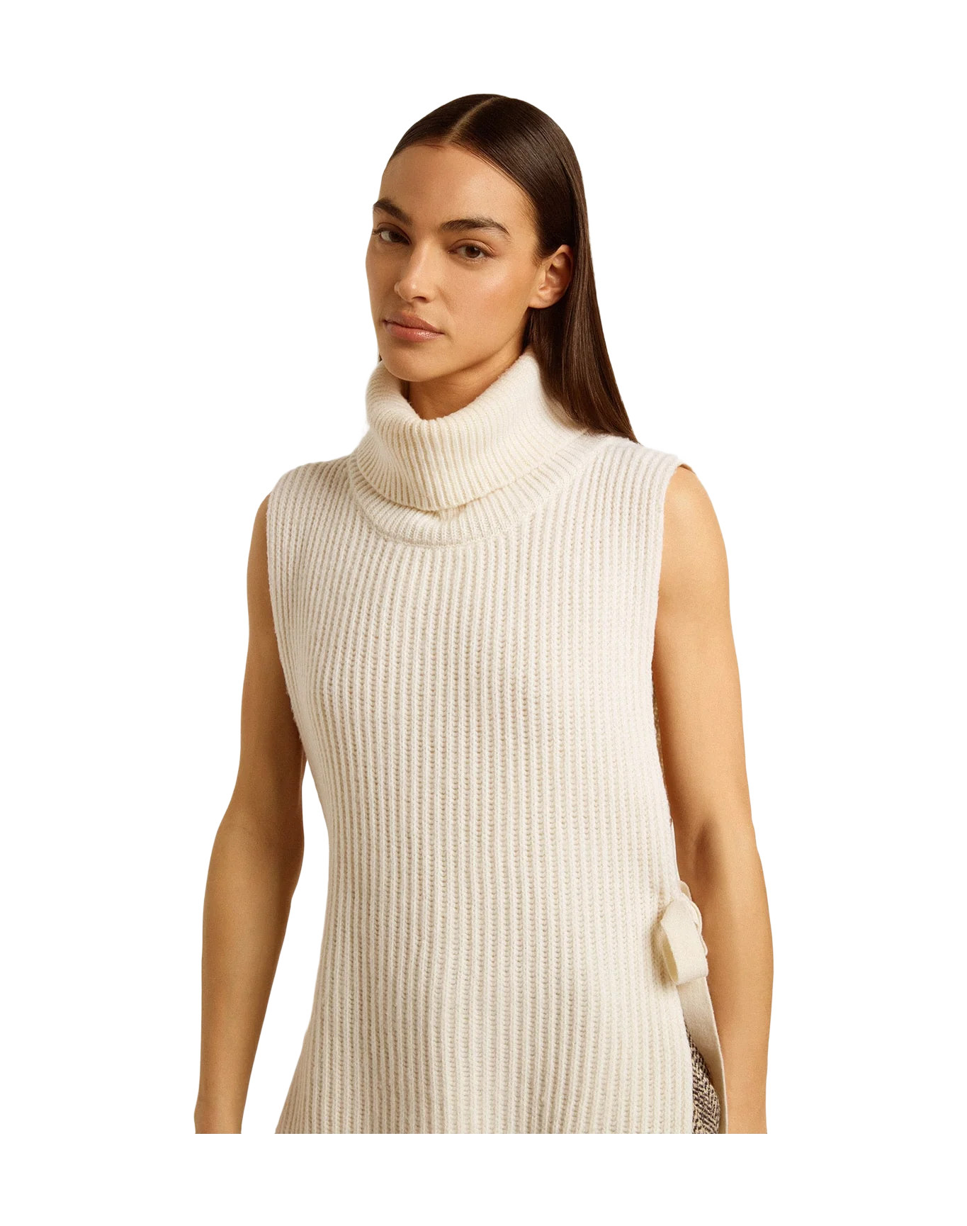 Unisex | High Neck Sleeveless Sweater In Ribbed Wool | Heritage White - Image 2