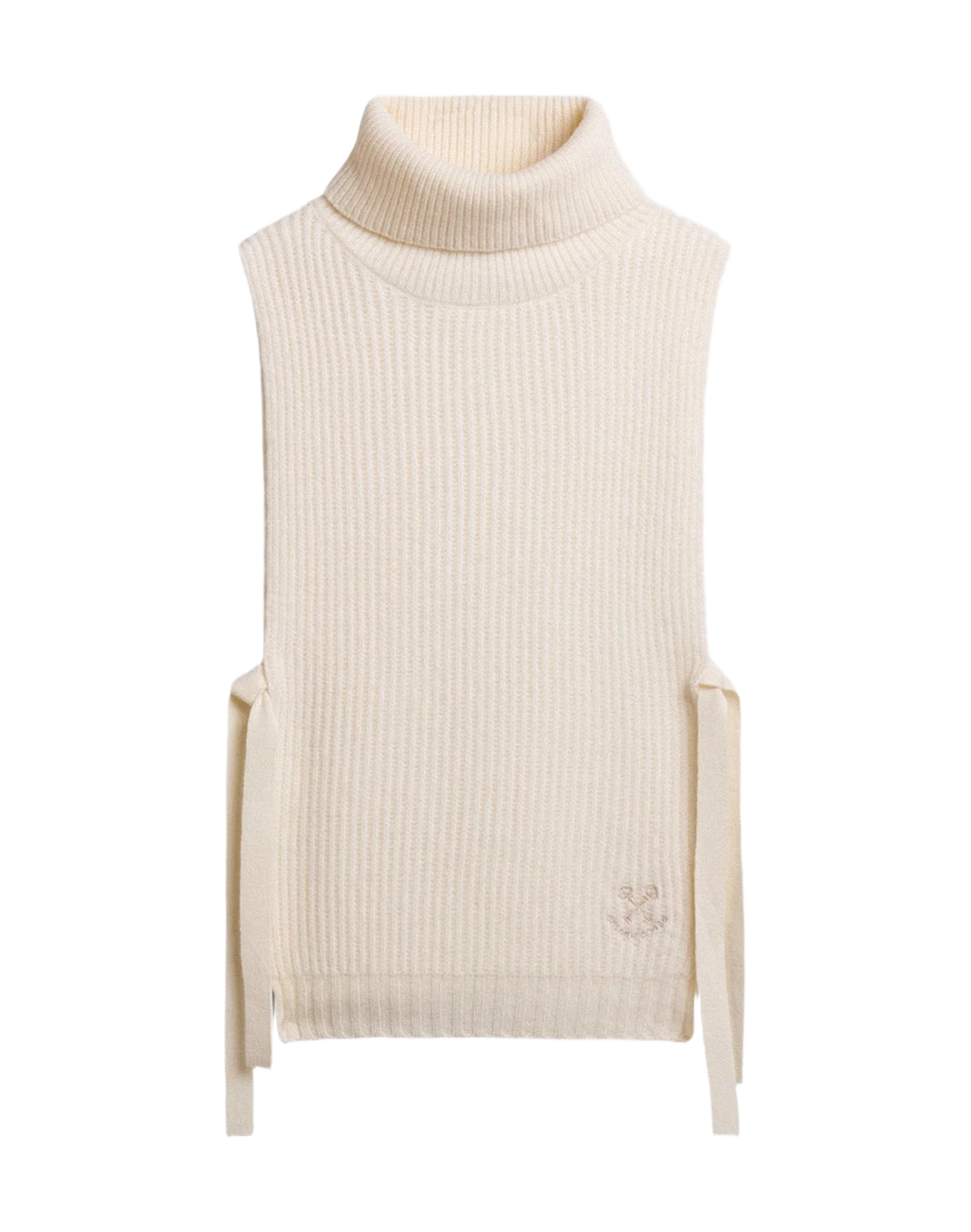 Unisex | High Neck Sleeveless Sweater In Ribbed Wool | Heritage White - Image 5