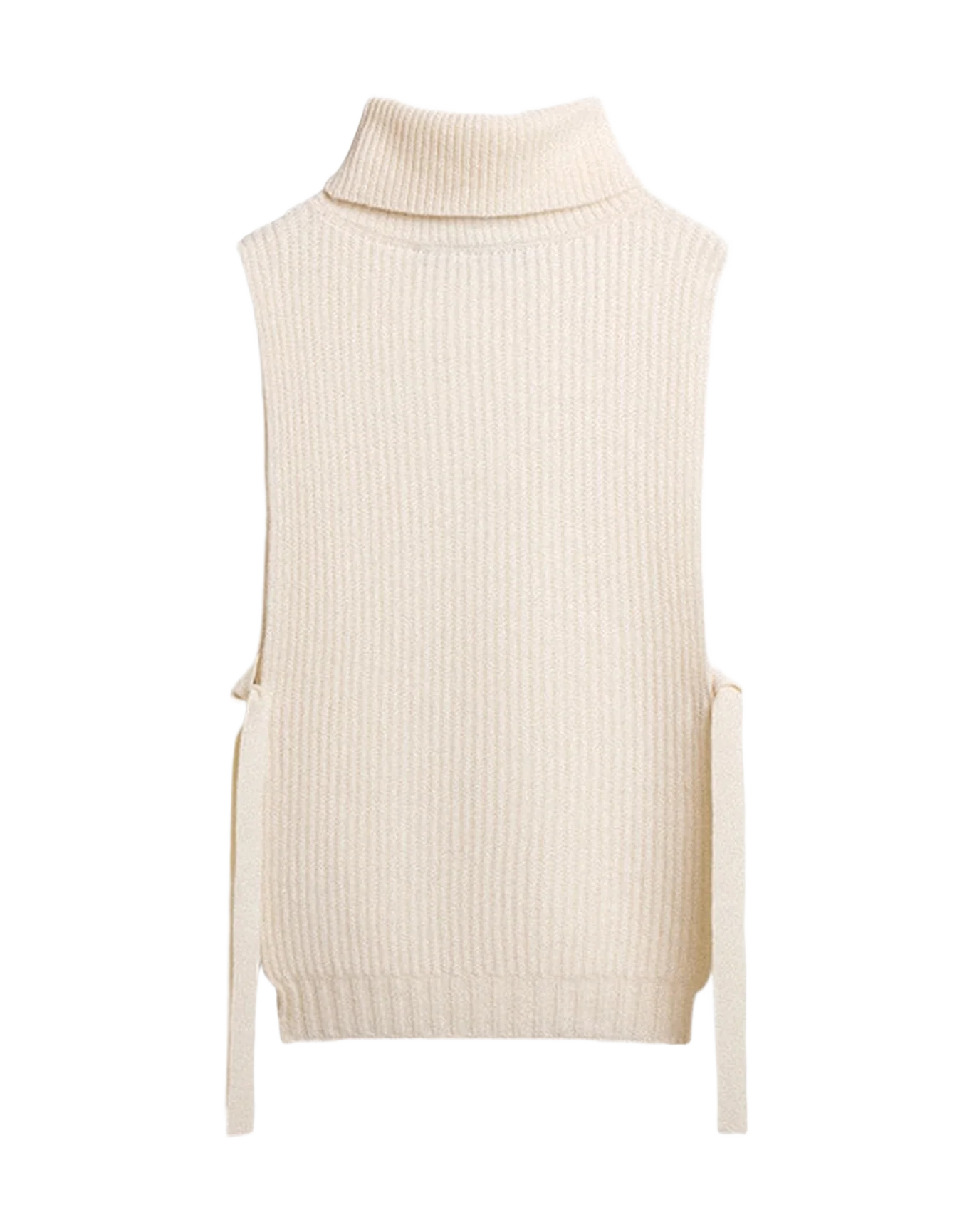 Unisex | High Neck Sleeveless Sweater In Ribbed Wool | Heritage White - Image 6