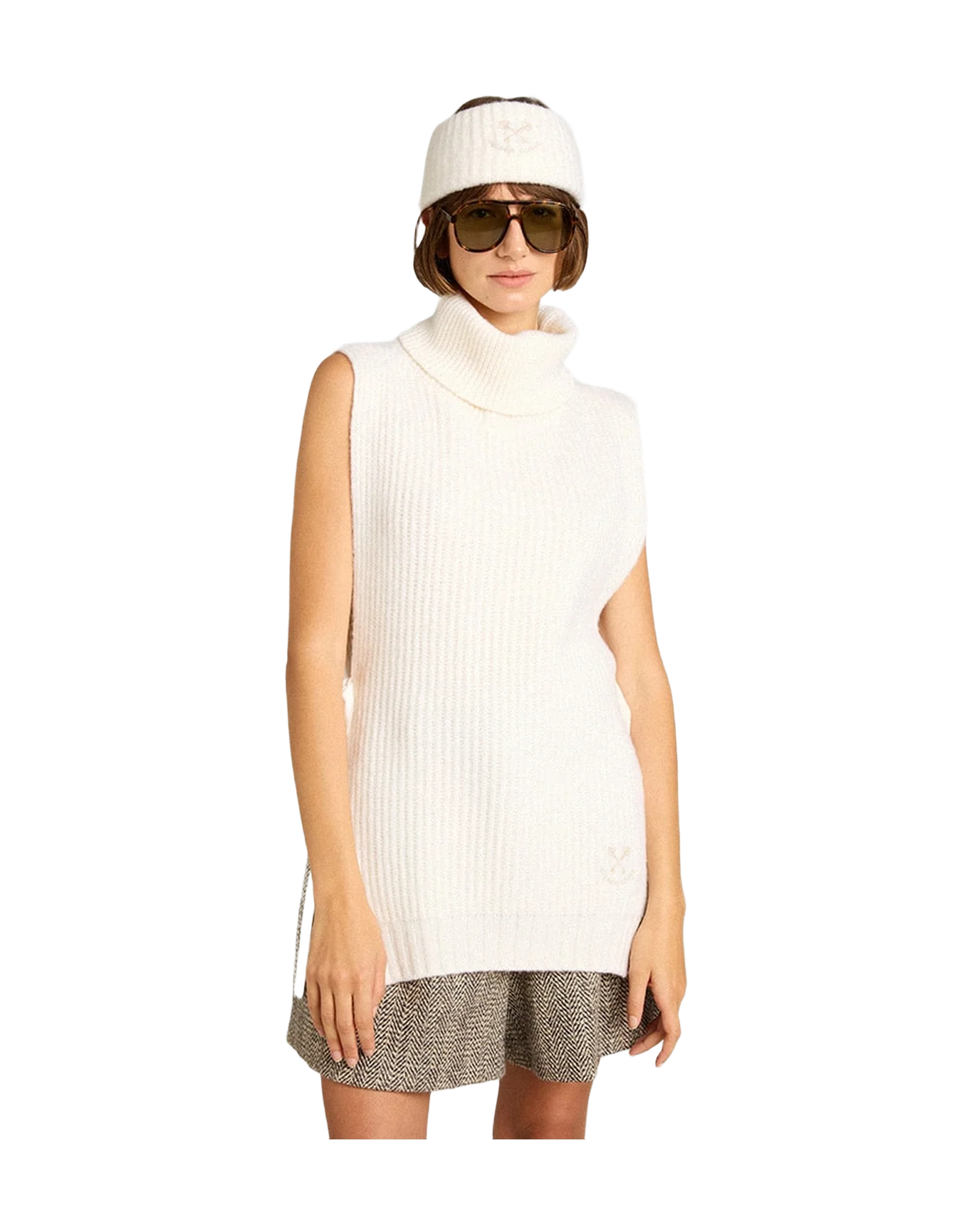 Unisex | High Neck Sleeveless Sweater In Ribbed Wool | Heritage White - Image 8