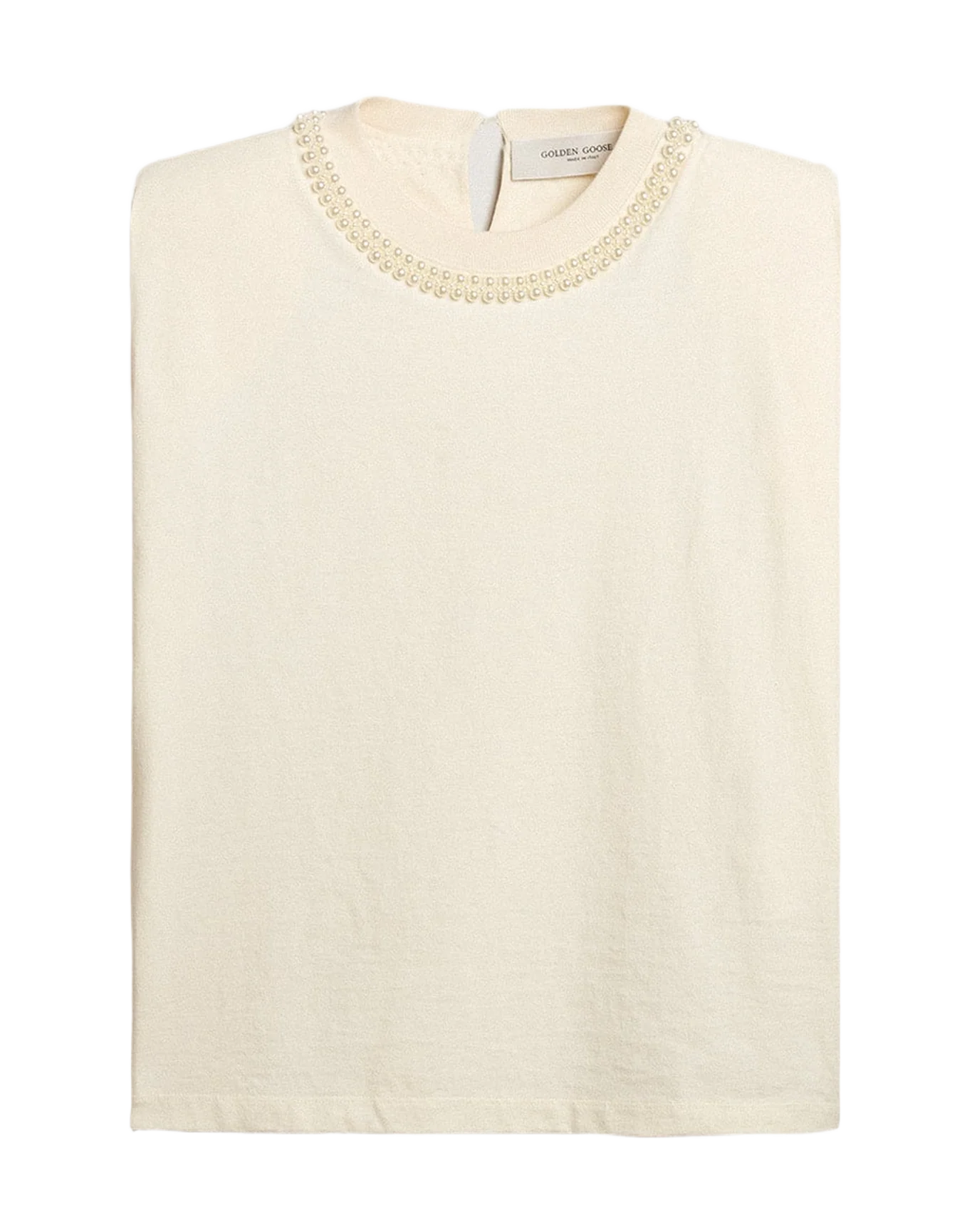 Women | Aged Sleeveless T Shirt With Pearl Embroidery | Heritage White - Image 3