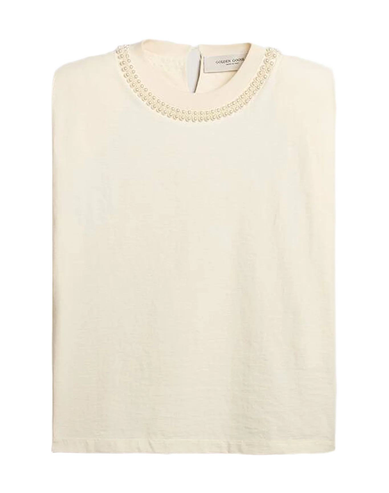 Women | Aged Sleeveless T Shirt With Pearl Embroidery | Heritage White - Image 4