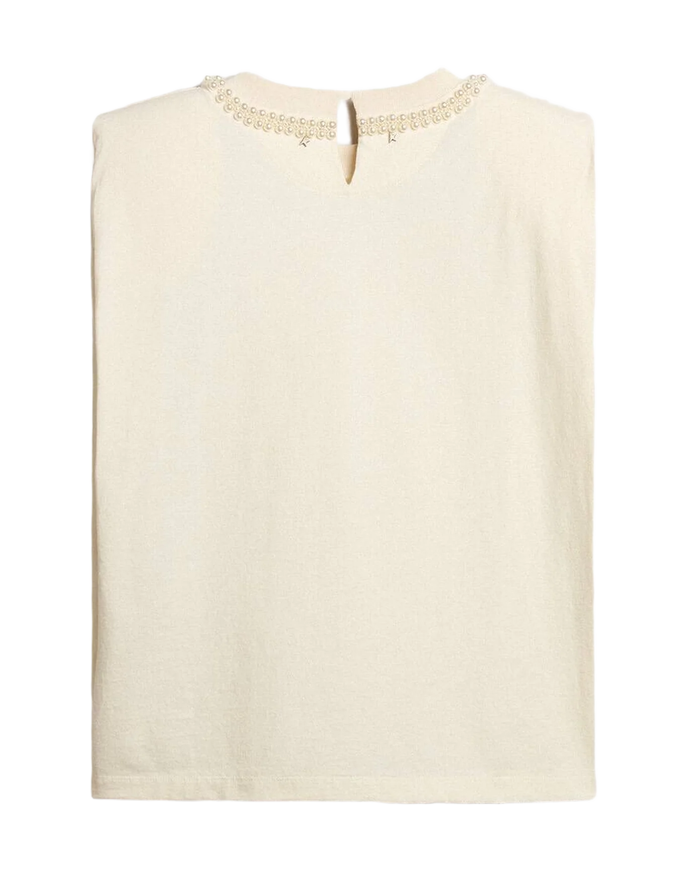 Women | Aged Sleeveless T Shirt With Pearl Embroidery | Heritage White - Image 7