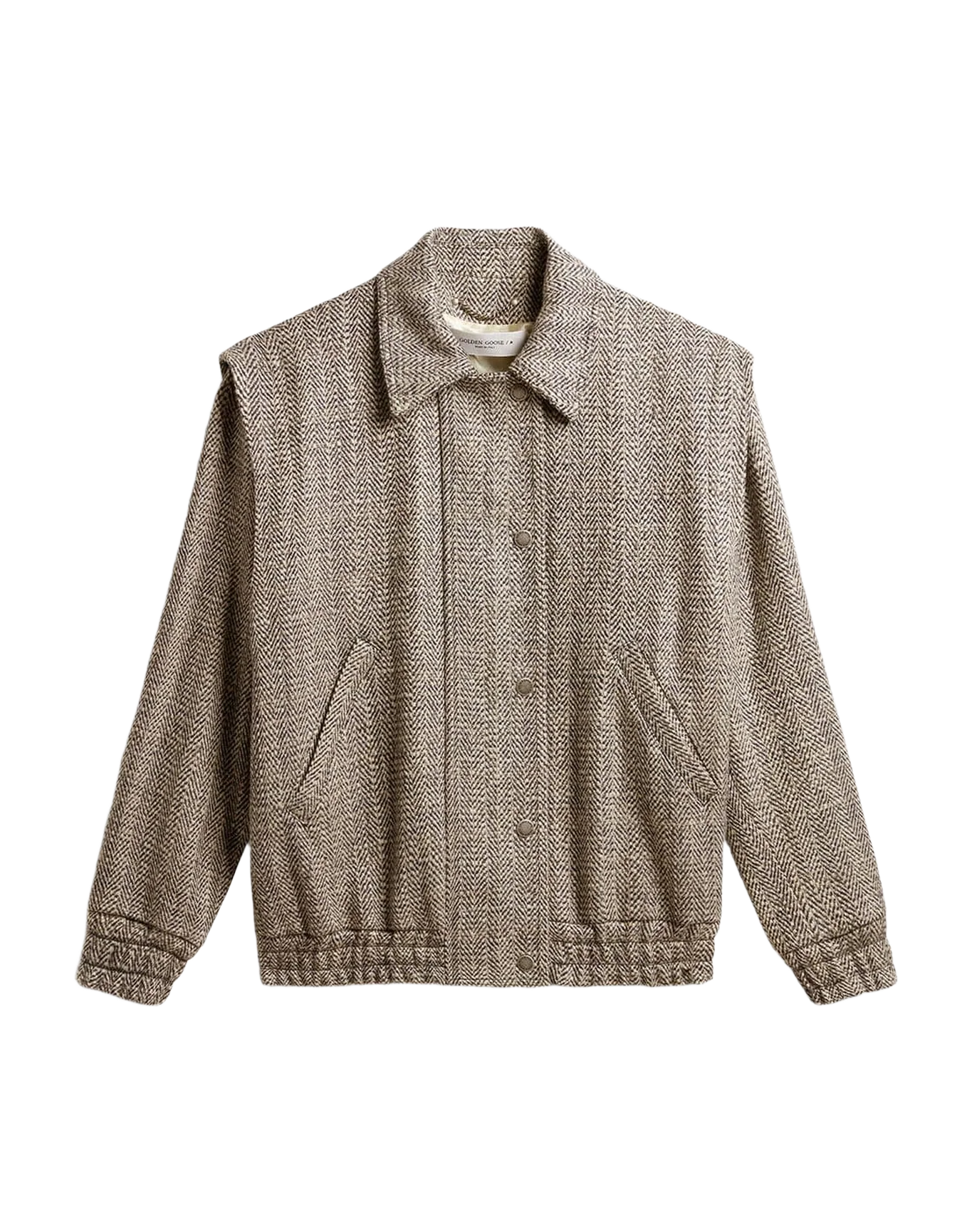 Women | Bomber Jacket In Brown Herringbone Wool | Midnight x Ecru - Image 10