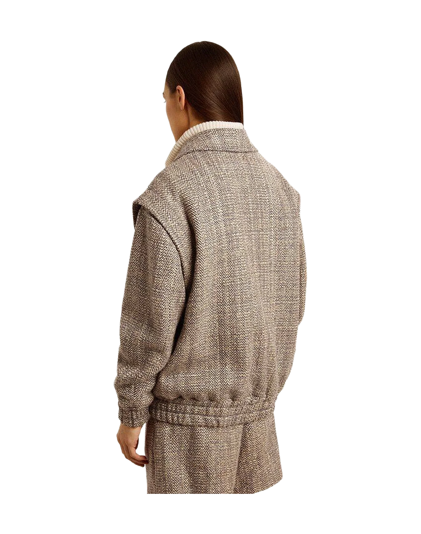 Women | Bomber Jacket In Brown Herringbone Wool | Midnight x Ecru - Image 11