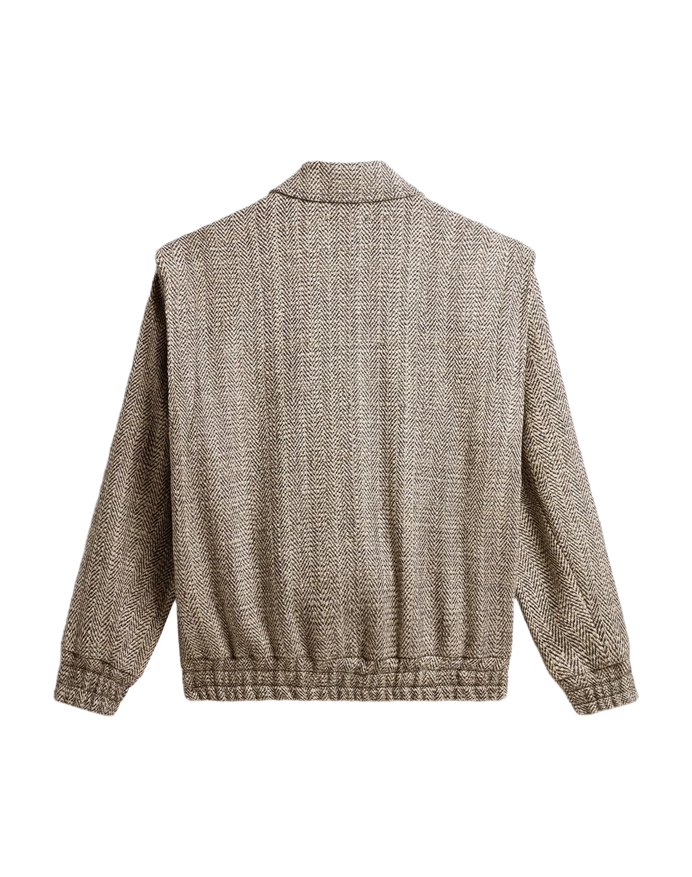 Women | Bomber Jacket In Brown Herringbone Wool | Midnight x Ecru - Image 2