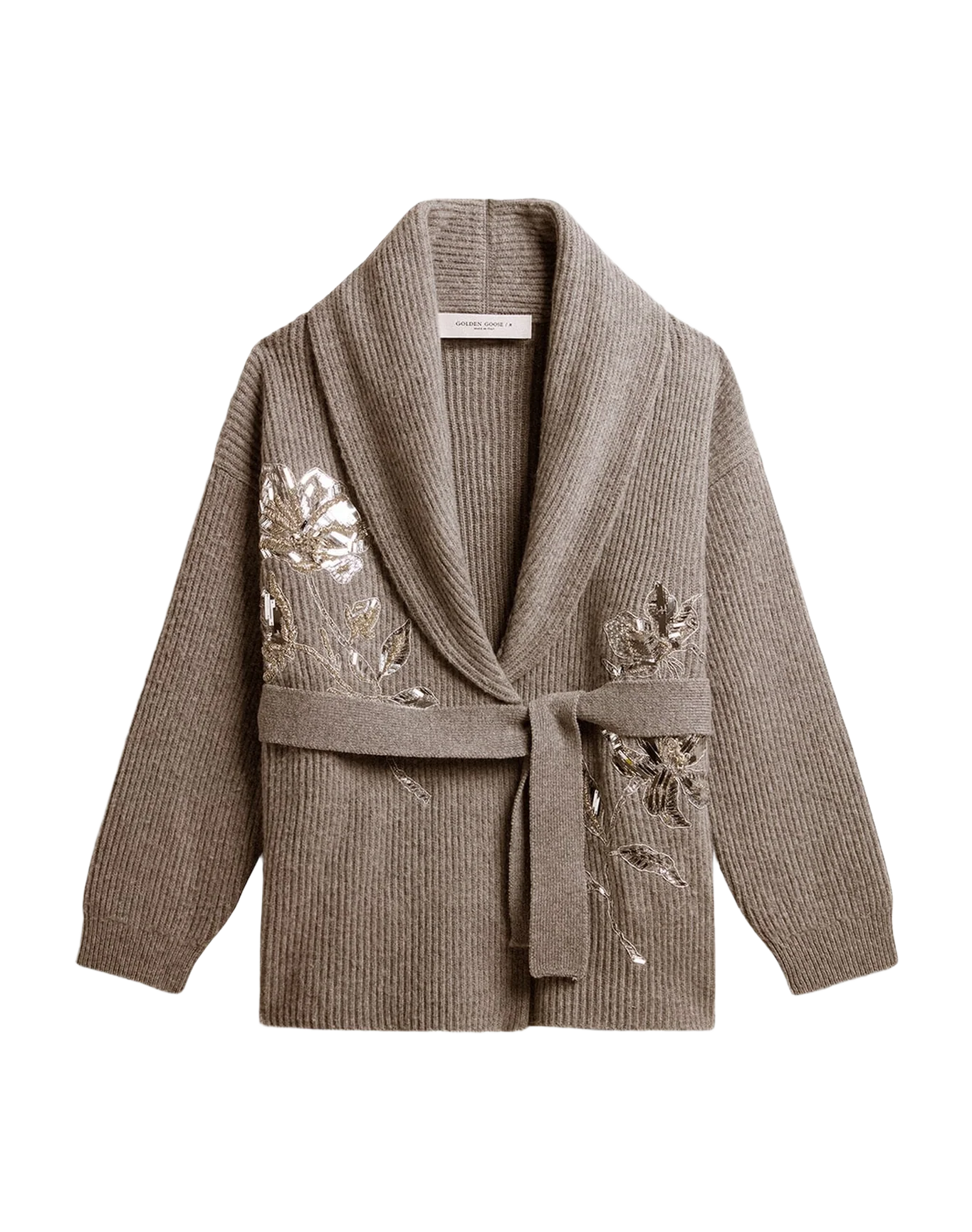Women | Cardigan In Gray Wool With Embroidery On The Front | Grey Melange - Image 13