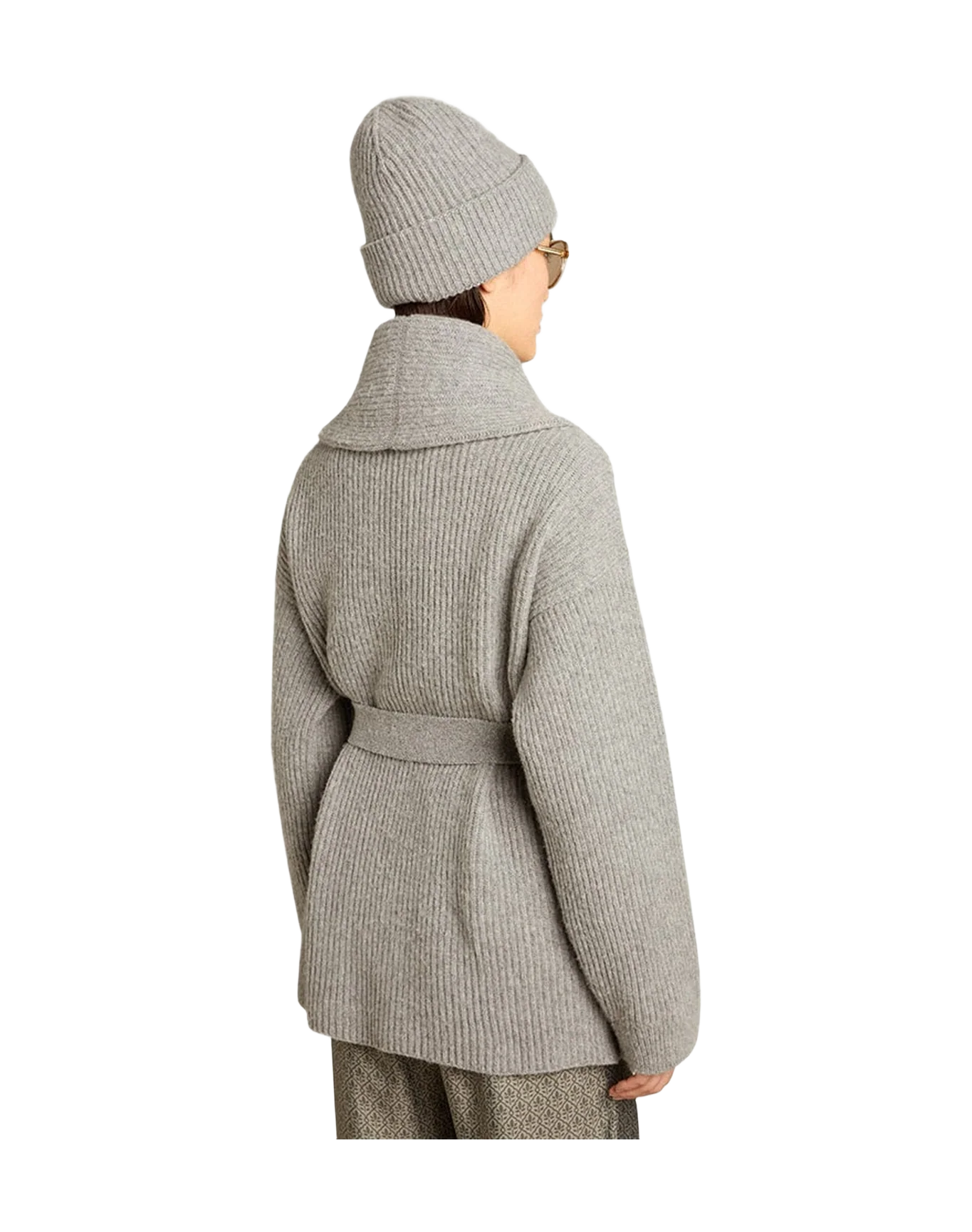 Women | Cardigan In Gray Wool With Embroidery On The Front | Grey Melange - Image 8