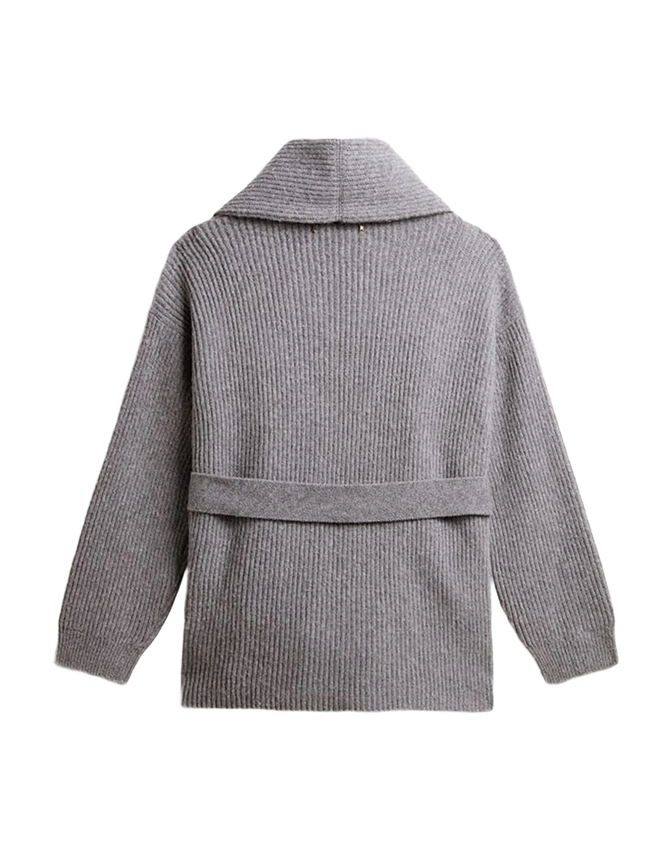 Women | Cardigan In Gray Wool With Embroidery On The Front | Grey Melange - Image 9