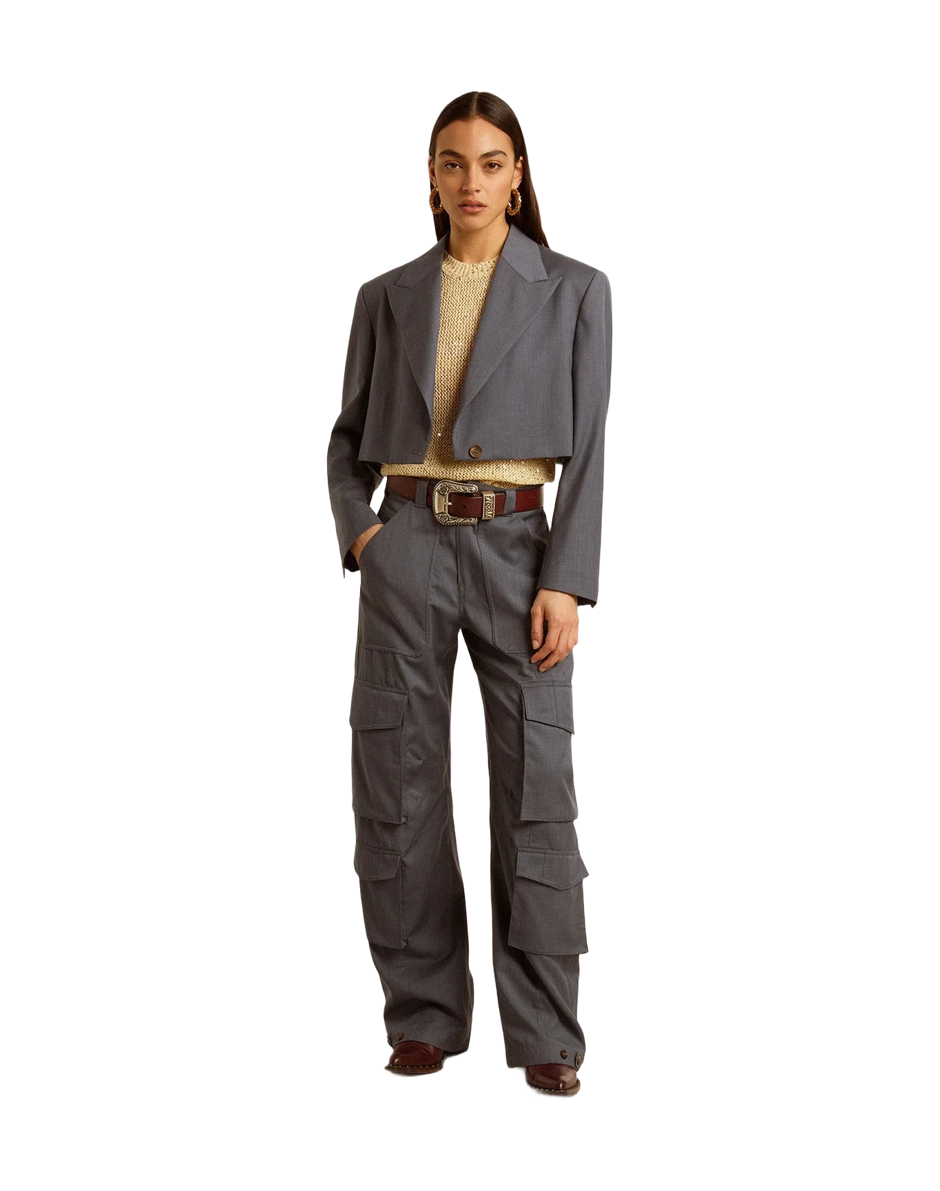 Women | Cargo Pants In Baby Blue Wool | Grisallie - Image 10
