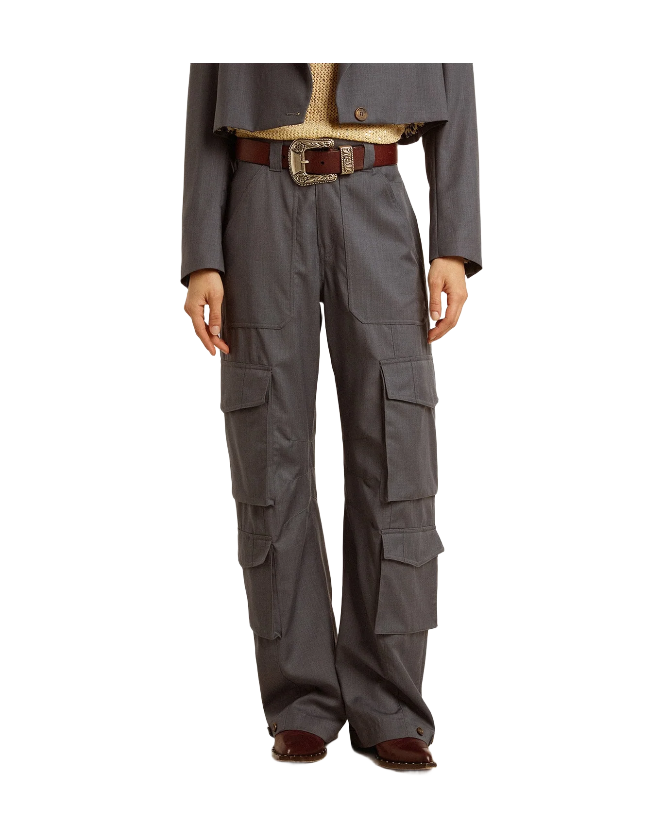 Women | Cargo Pants In Baby Blue Wool | Grisallie - Image 2
